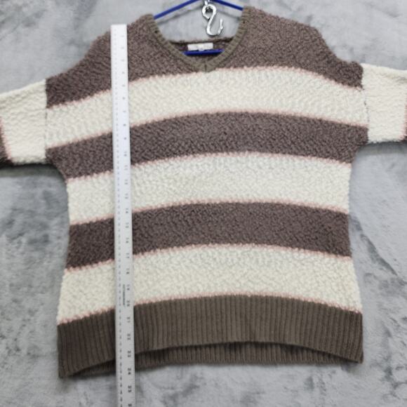 Maurices Sweater Womens M Brown Cream Pin Striped Hooded Pullover Popcorn Knit - Picture 8 of 9
